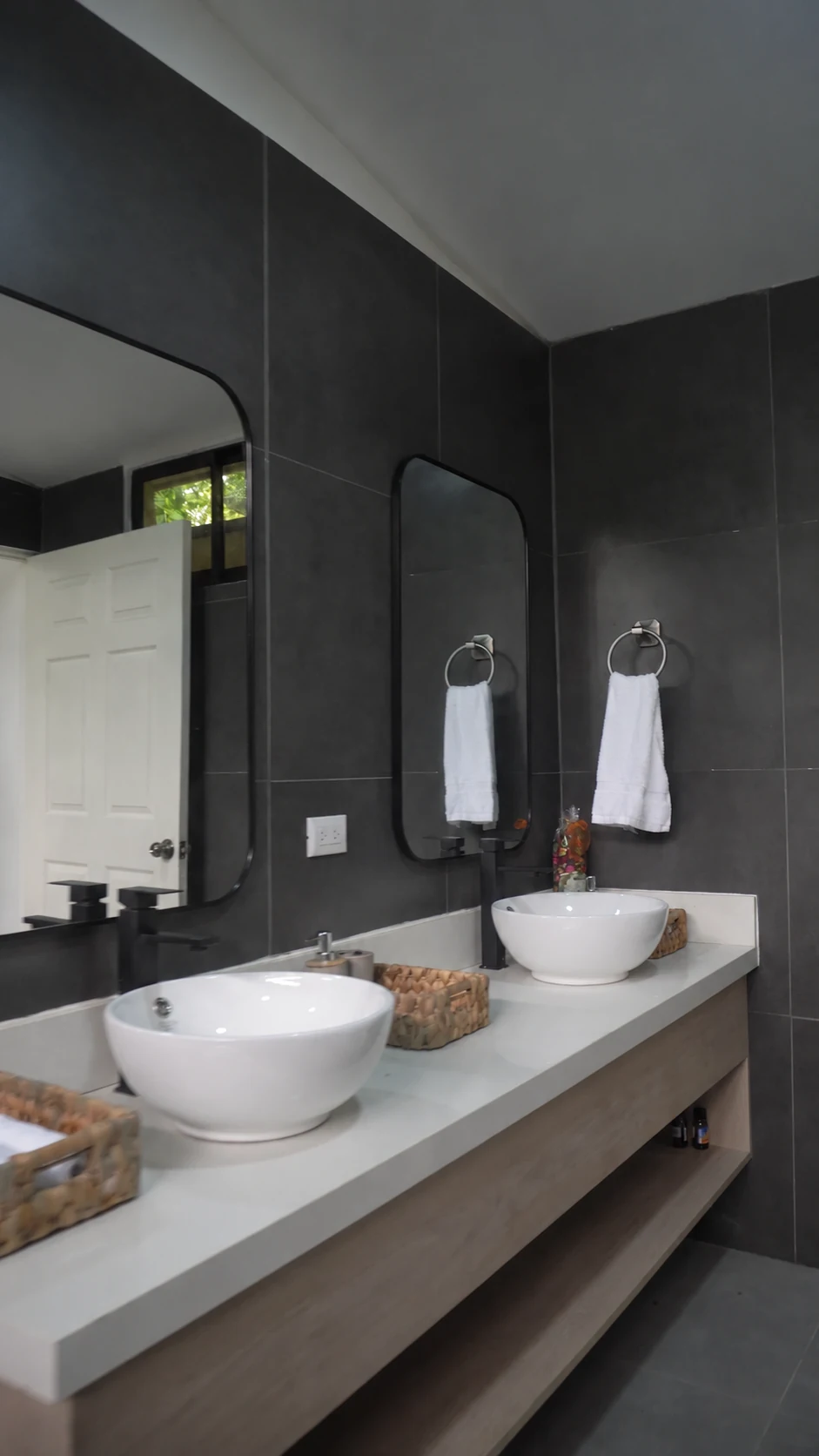 Bathroom double vanity and mirrors