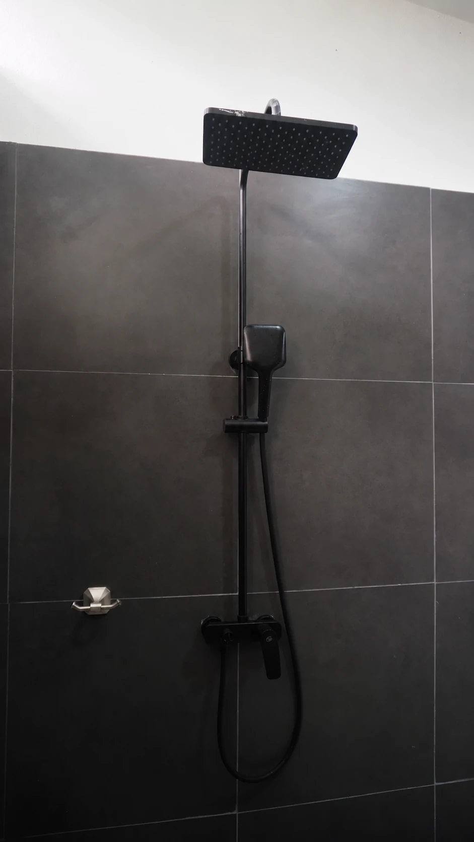 Rain shower and dark tile detail