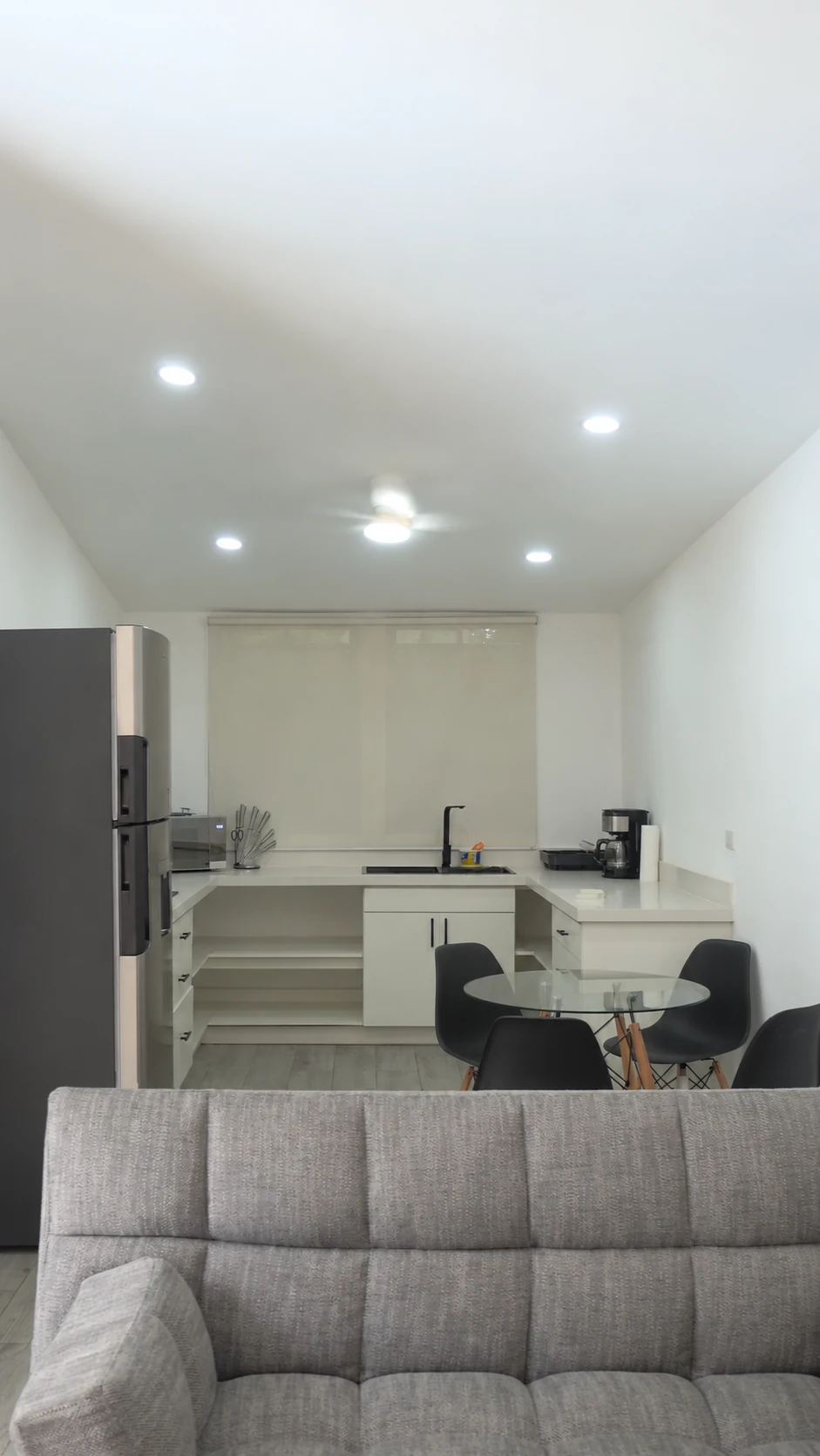 Open living and kitchen spaces