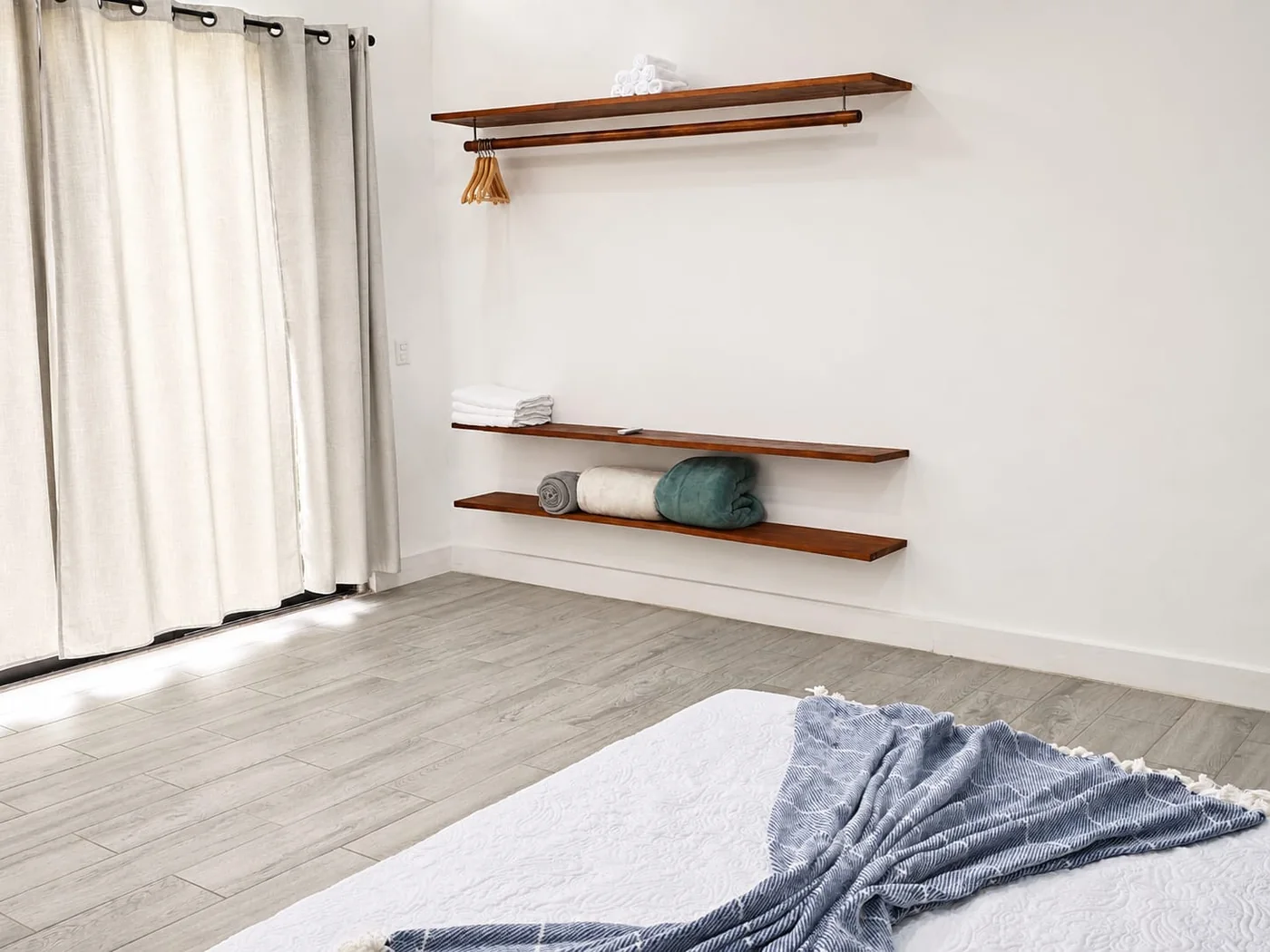 Main bedroom shelves and bed detail